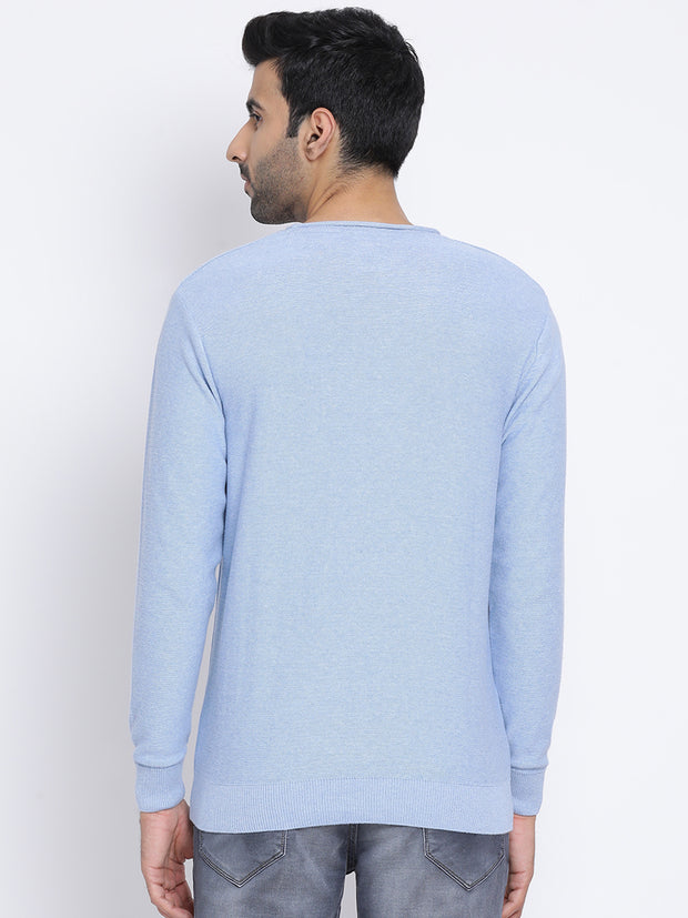 Men Sky Regular Fit Round Neck Full Sleeve Sweater