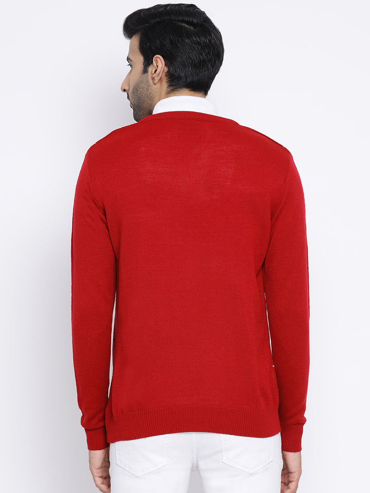 Red V-Neck Casual Sweater