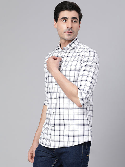 Men White Slim Fit Checkered Casual Shirt
