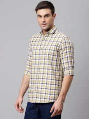 Men Beige Slim Fit Checkered Casual Shirt