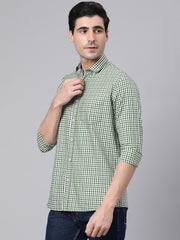 Men Green Slim Fit Checkered Casual Shirt