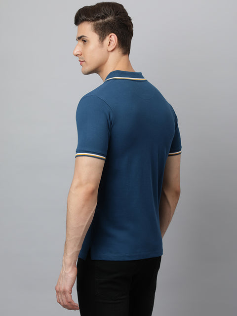 Men Turq Regular Fit Solid Polo Neck T-Shirt