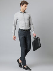 Men Grey Blue Smart Fit Mid Rise Formal Trouser