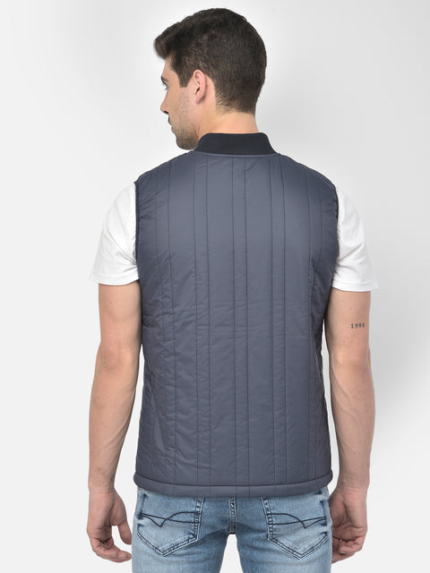 Men Navy Regular Fit Solid Sleeveless Jacket