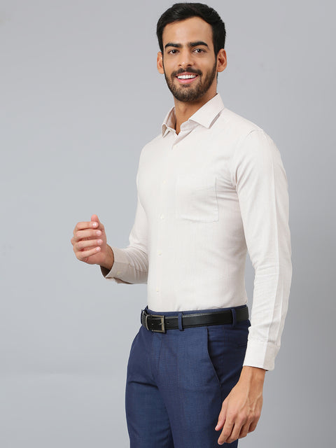 Men Beige Regular Fit Solid Formal Shirt