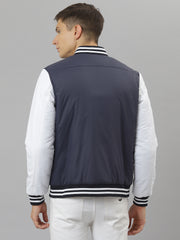 Men Navy Regular Fit Puffer Color Blocked Jacket