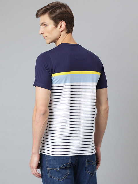 Men Black Regular Fit Striped Crew Neck T-Shirt