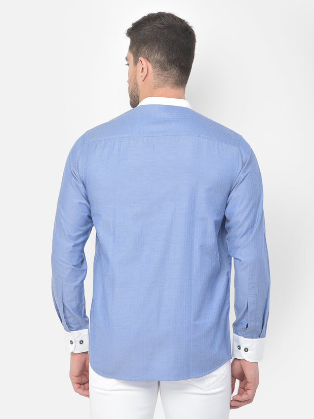 Men Blue Slim Fit Printed Casual Shirt