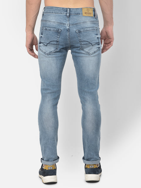 Men Blue Slim Fit Mid Rise Washed Streachable Jeans