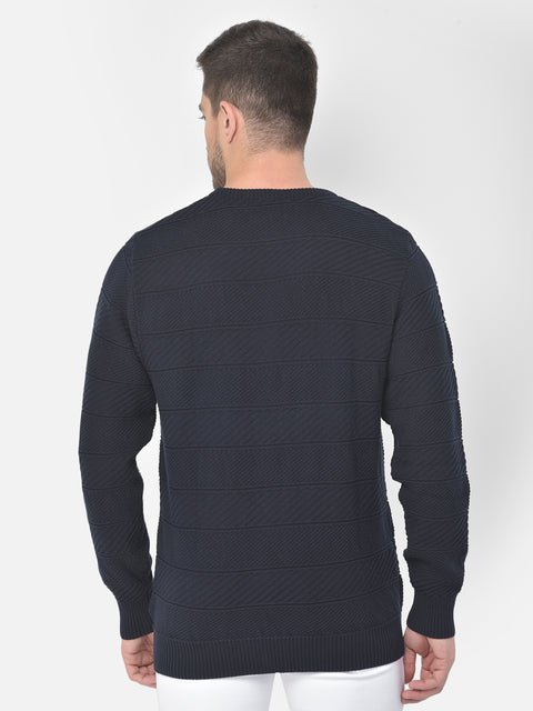 Men Navy Blue Regular Fit Round Neck Full Sleeve Sweater