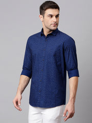 Men Navy Slim Fit Printed Casual Shirt