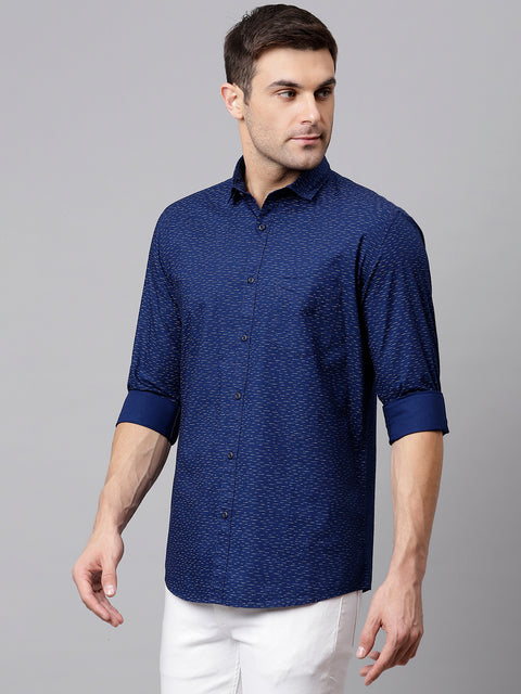 Men Navy Slim Fit Printed Casual Shirt