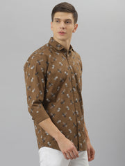 Men Brown Slim Fit Printed Casual Shirt