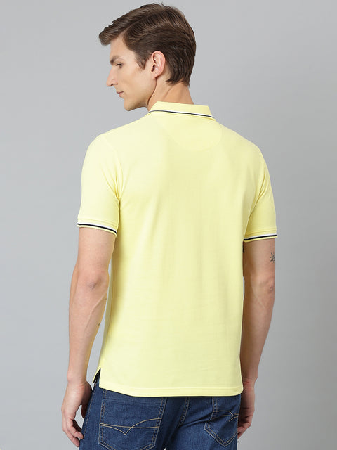 Men Yellow Regular Fit Solid Polo Neck T-Shirt