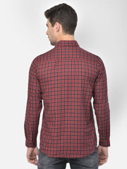 Men Red Slim Fit Checkered Casual Shirt