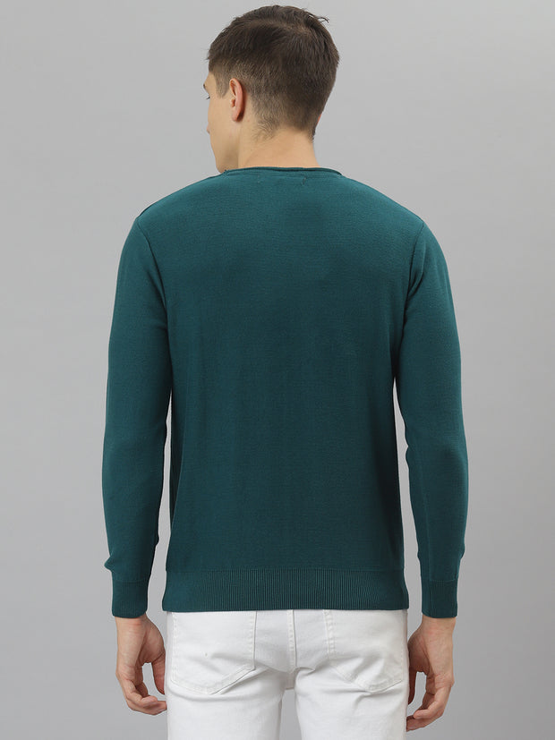 Men Olive Regular Fit Round Neck Full Sleeve Sweater
