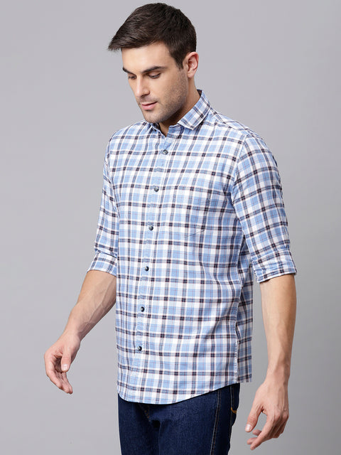 Men Sky Slim Fit Checkered Casual Shirt