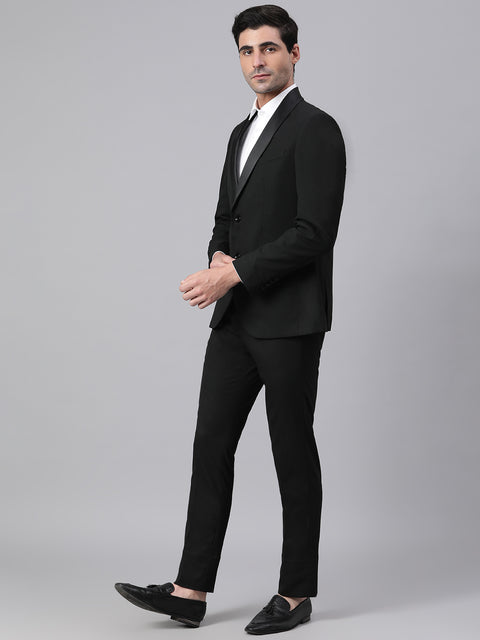 Men Black 2 Piece Solid Formal Suit