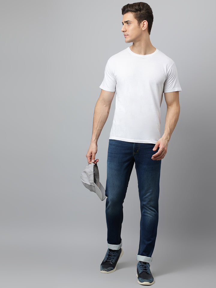 Men Tint Blue Slim Fit Mid Rise Clean Look Stretchable Jeans