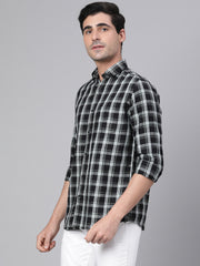 Men Black Slim Fit Checkered Casual Shirt