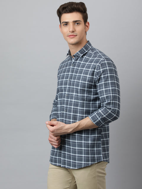 Men Grey Slim Fit Checkered Casual Shirt