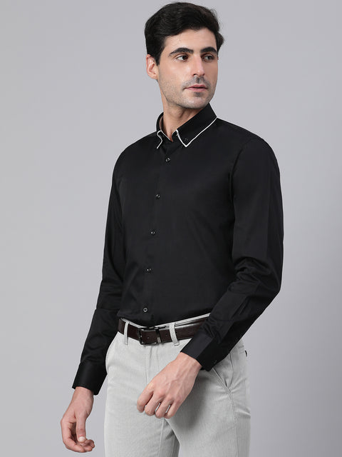 Men Black Slim Fit Solid Club Wear Shirt