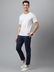 Men Navy Slim Fit Mid Rise Solid Casual Trouser