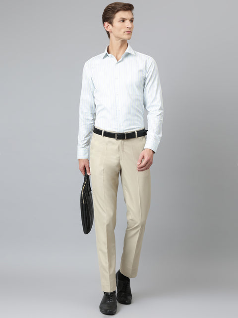 Men Beige Smart Fit Mid Rise Formal Trouser