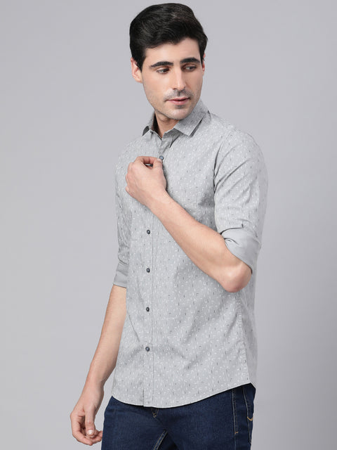 Men Grey Slim Fit Printed Casual Shirt