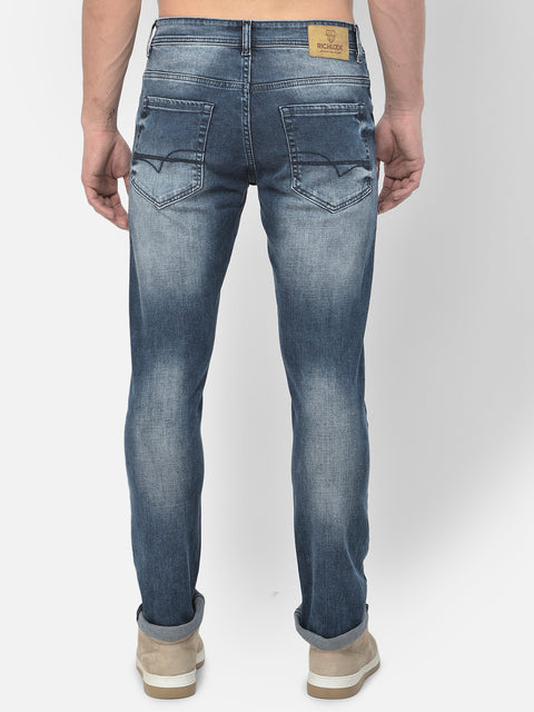 Men Blue Slim Fit Mid Rise Washed Streachable Jeans