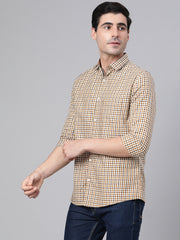 Men Khaki Slim Fit Checkered Casual Shirt