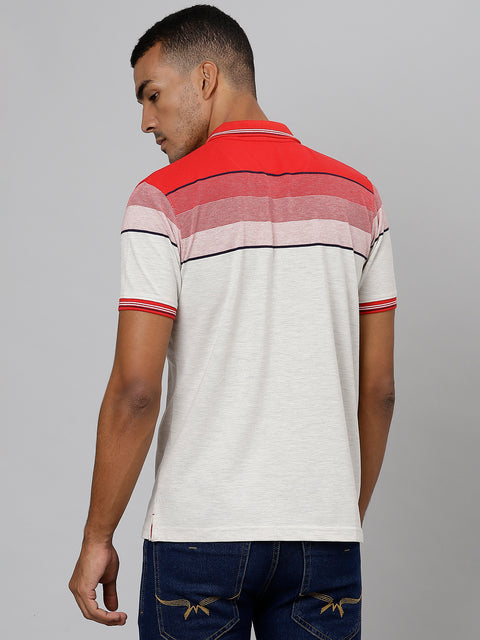 Men Red Regular Fit Color Blocked Polo Neck T-Shirt