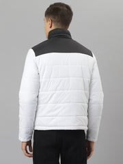 Men White Regular Fit Puffer Color Blocked Jacket