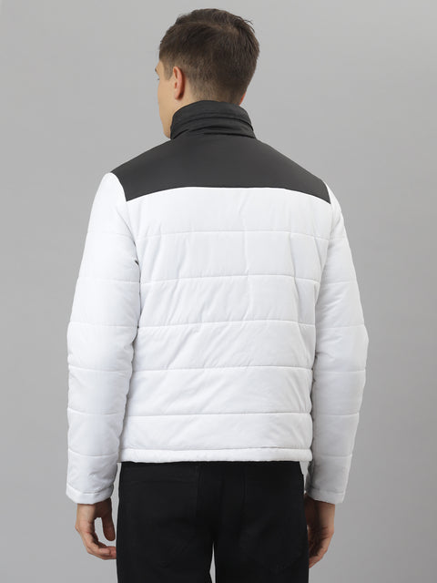 Men White Regular Fit Puffer Color Blocked Jacket