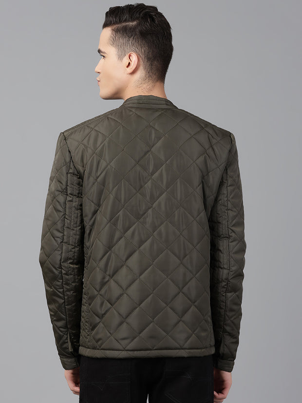 Men Olive Regular Fit Padded Solid Jacket