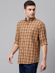 Men Khaki Slim Fit Checkered Casual Shirt