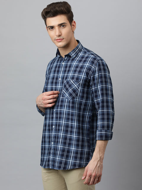 Men Indigo Slim Fit Checkered Casual Shirt