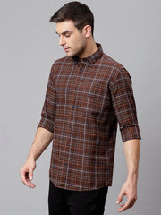 Men Brown Slim Fit Checkered Casual Shirt