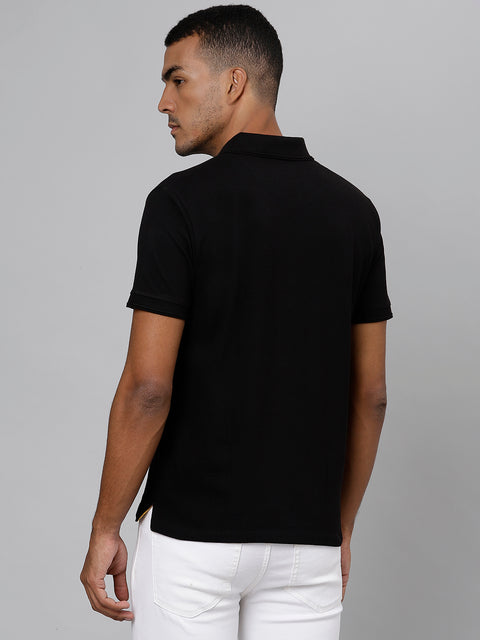 Men Black Regular Fit Solid Polo Neck T-Shirt