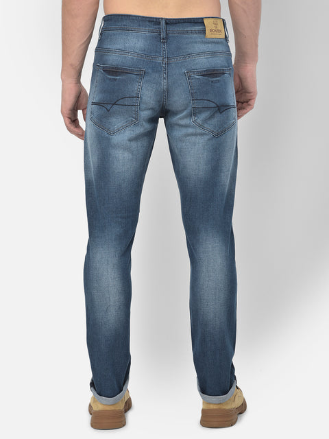 Men Blue Slim Fit Mid Rise Washed Streachable Jeans