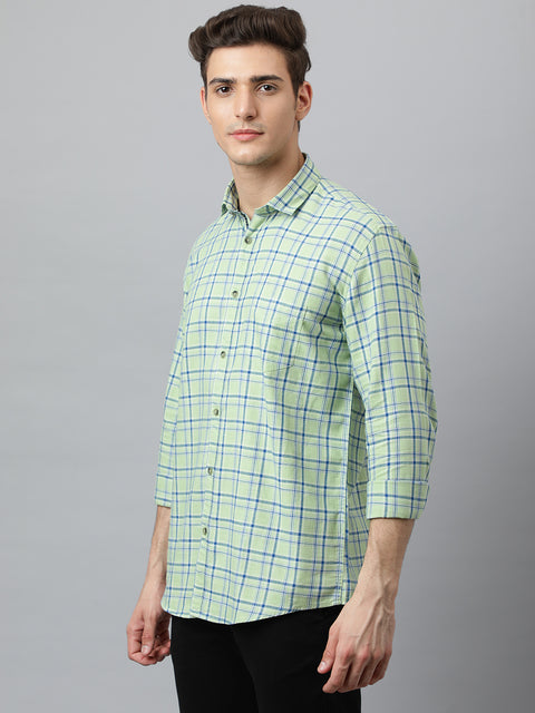 Men Light Green  Slim Fit Checkered Casual Shirt