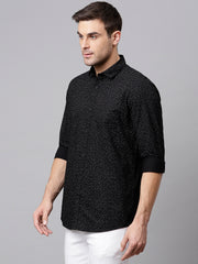 Men Black Slim Fit Printed Casual Shirt