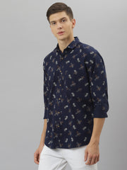Men Navy Slim Fit Printed Casual Shirt