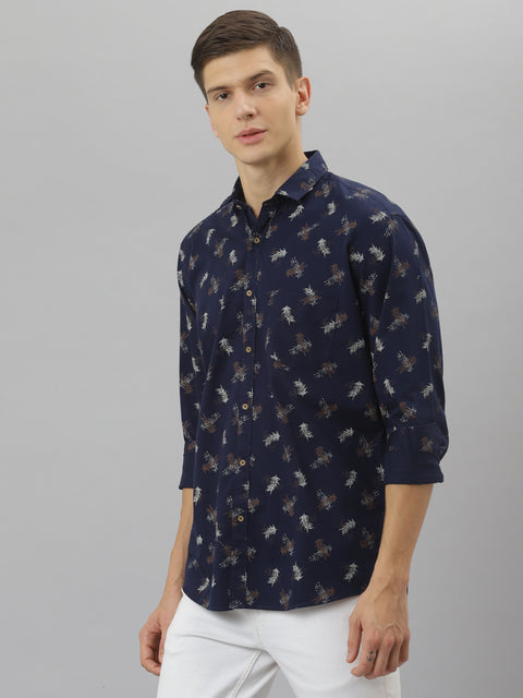Men Navy Slim Fit Printed Casual Shirt