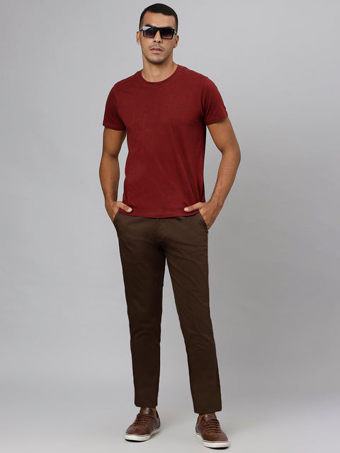 Men Coffee Slim Fit Mid Rise Casual Trouser