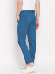 Men Blue Slim Fit Mid Rise Solid Casual Trouser