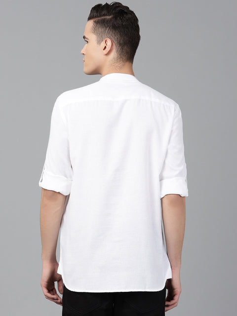 Men White Slim Fit Solid Casual Kurta