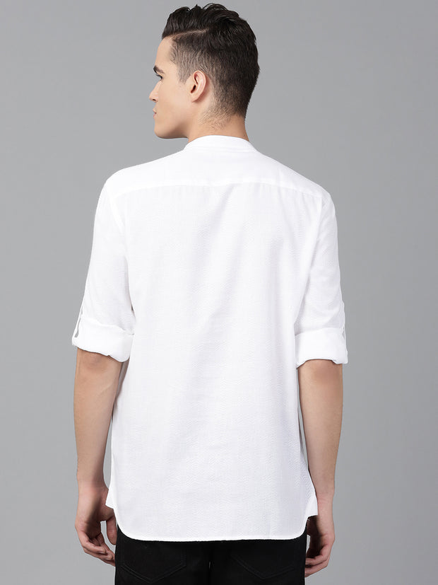 Men White Slim Fit Solid Casual Kurta