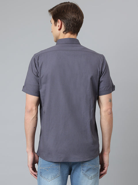 Men Dark Navy Slim Fit Solid Casual Shirt