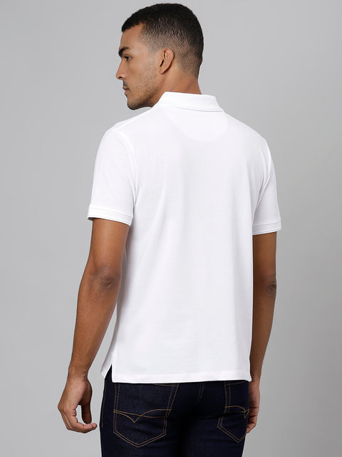 Men White Regular Fit Solid Polo Neck T-Shirt
